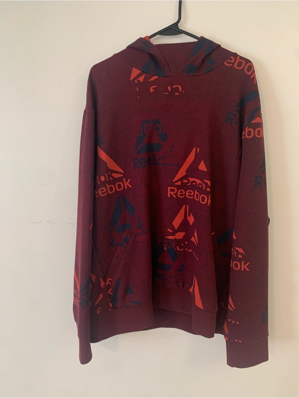 Reebok Men’s Burgundy Hoodie with Orange Logo Print